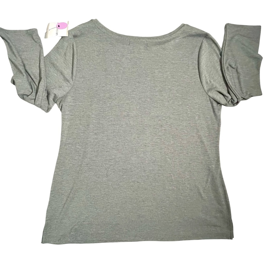 Liz Claiborne Boat Neck 3/4 Sleeve Pullover Gray Striped Knit Shirt Tee SzL NWT - Picture 6 of 9